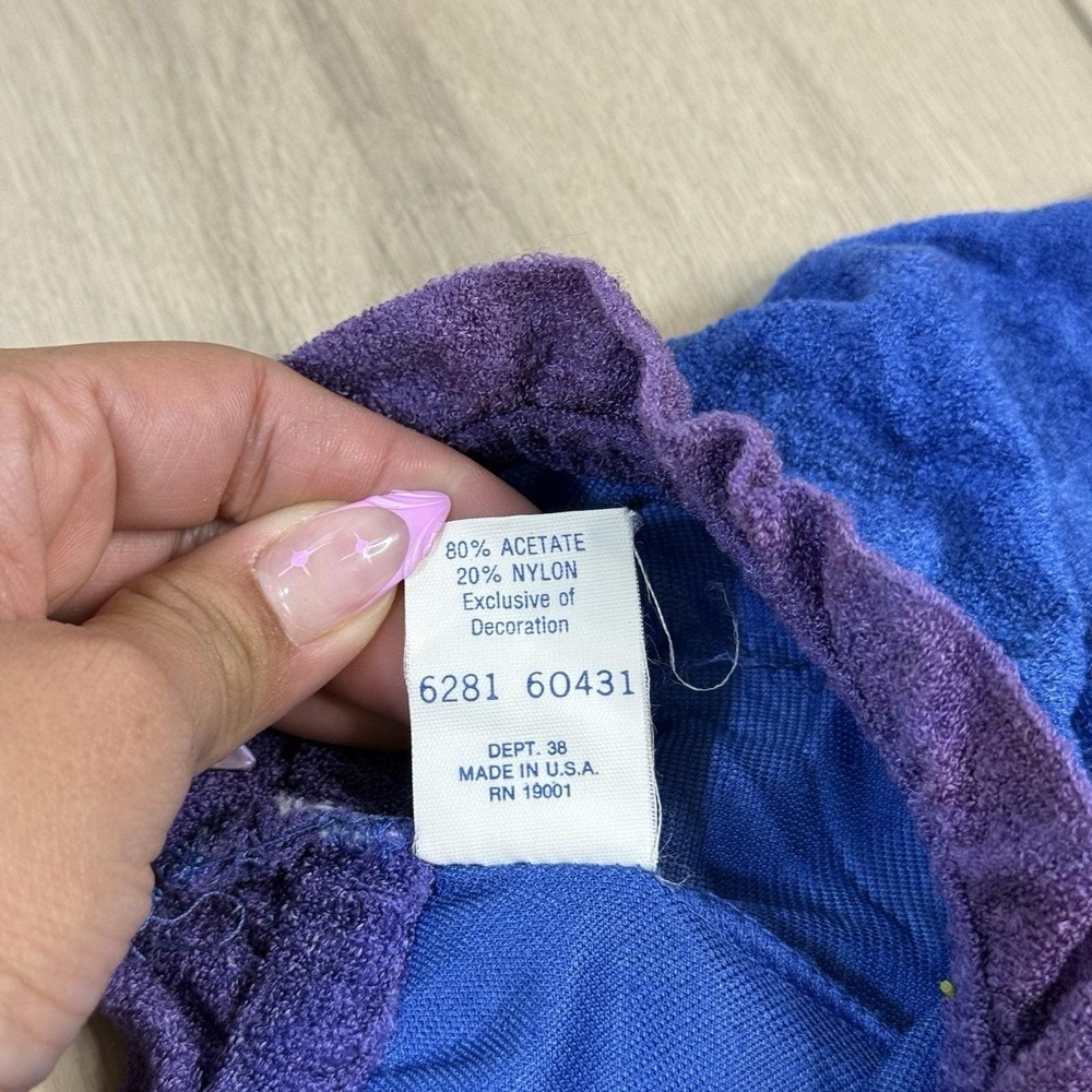 VTG Sears House Dress Women's L Blue Purple Tie Neck Made USA 80s Robe Nightgown - Picture 4 of 9